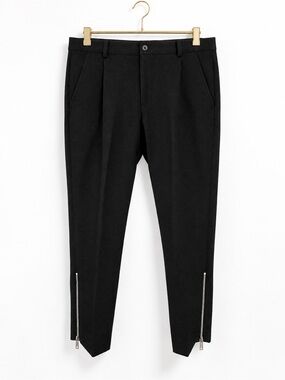 ASOS Dress Pants Slim Fit Black 32W Tapered Flat Front Ankle Zip Cropped Black